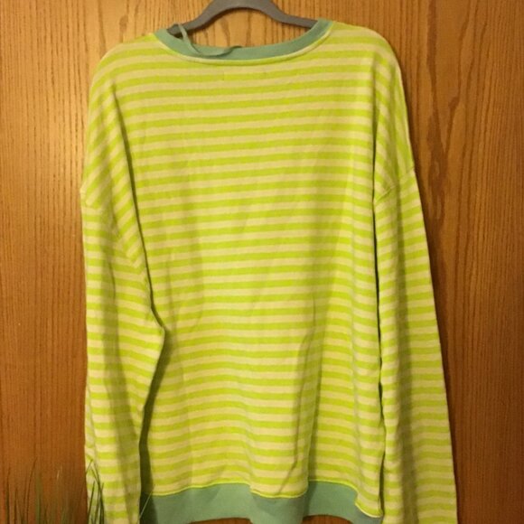 NWOT Free People Classic Stripe Crewneck Sweatshirt Lime Combo- size MEDIUM - Picture 6 of 6